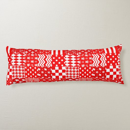 Rode Witte Gemengde Patchwork Patchwork Ontwerp Lichaamskussen (Achterkant)