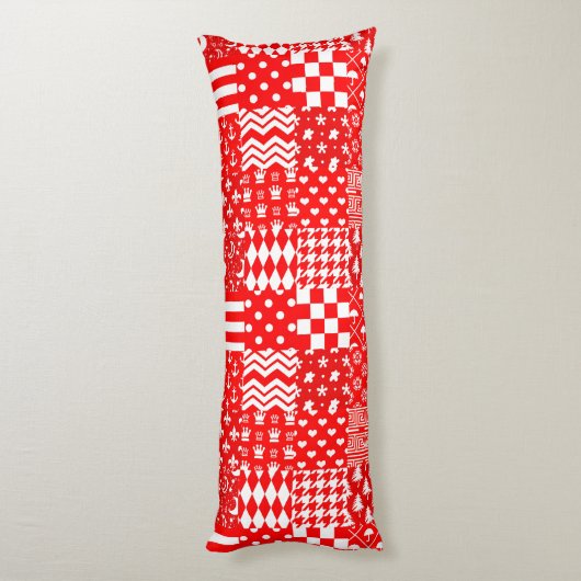 Rode Witte Gemengde Patchwork Patchwork Ontwerp Lichaamskussen (Achterkant (Verticaal))