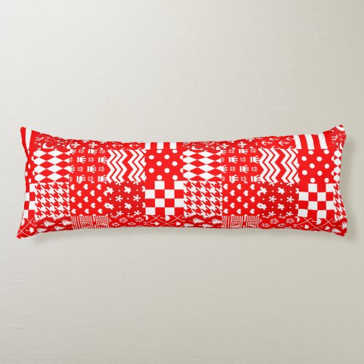 Rode Witte Gemengde Patchwork Patchwork Ontwerp Lichaamskussen (Voorkant)