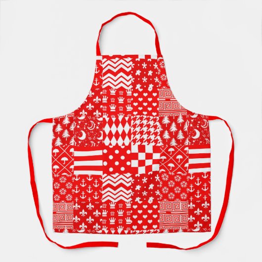 Rode Witte Gemengde Patchwork Patchwork Ontwerp Schort (Voorkant)