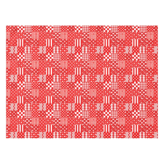 Rode Witte Gemengde Patchwork Patchwork Ontwerp Tafelkleed (Voorkant (Horizontaal))