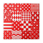 Rode Witte Gemengde Patchwork Patchwork Ontwerp Tegeltje (Voorkant)