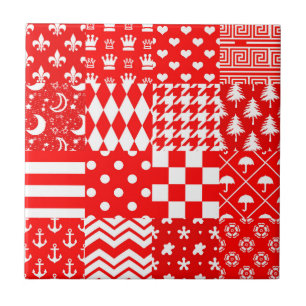 Rode Witte Gemengde Patchwork Patchwork Ontwerp Tegeltje