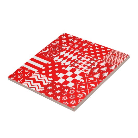 Rode Witte Gemengde Patchwork Patchwork Ontwerp Tegeltje (Zijkant)