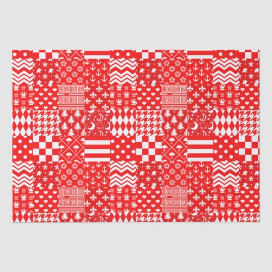 Rode Witte Gemengde Patchwork Patchwork Ontwerp Tissuepapier (Voorkant)