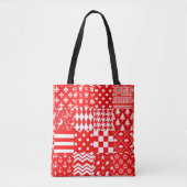 Rode Witte Gemengde Patchwork Patchwork Ontwerp Tote Bag (Voorkant)
