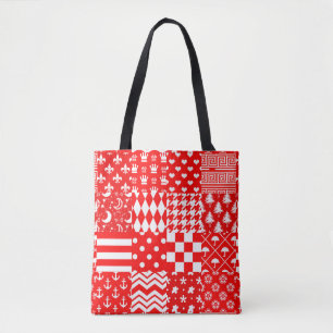 Rode Witte Gemengde Patchwork Patchwork Ontwerp Tote Bag