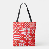 Rode Witte Gemengde Patchwork Patchwork Ontwerp Tote Bag (Achterkant)