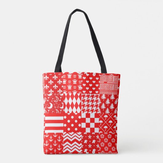 Rode Witte Gemengde Patchwork Patchwork Ontwerp Tote Bag (Achterkant)