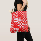 Rode Witte Gemengde Patchwork Patchwork Ontwerp Tote Bag (Dichtbij)