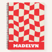 rode & witte geometrische patroon monogram naam notitieboek (Voorkant)