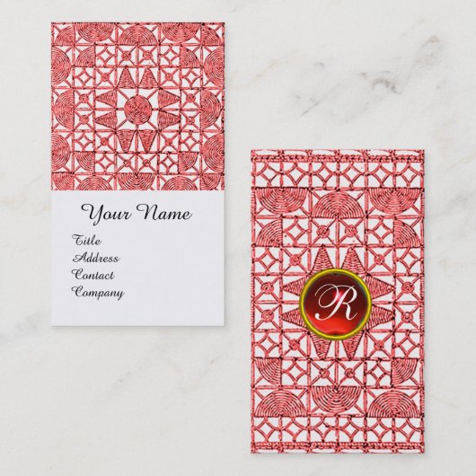 RODE WITTE GEOMETRISCHE RUBY GEMSTONE MONOGRAM VISITEKAARTJE (Voorkant / Achterkant)