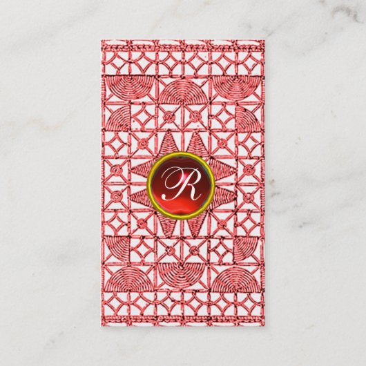 RODE WITTE GEOMETRISCHE RUBY GEMSTONE MONOGRAM VISITEKAARTJE (Achterkant)