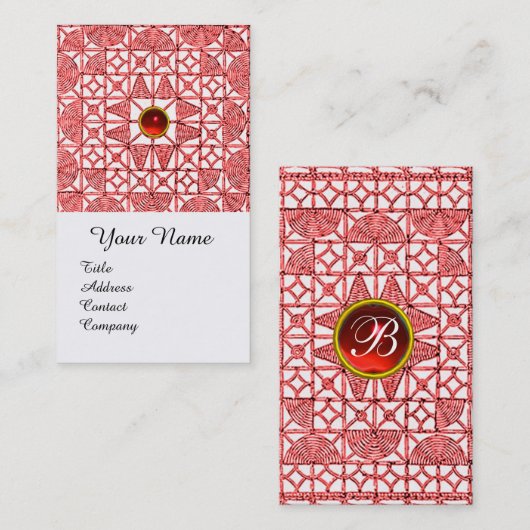 RODE WITTE GEOMETRISCHE RUBY GEMSTONE MONOGRAM VISITEKAARTJE (Voorkant / Achterkant)