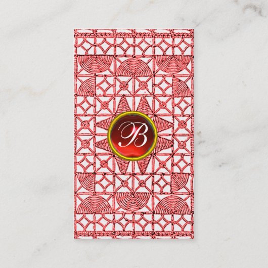 RODE WITTE GEOMETRISCHE RUBY GEMSTONE MONOGRAM VISITEKAARTJE (Achterkant)