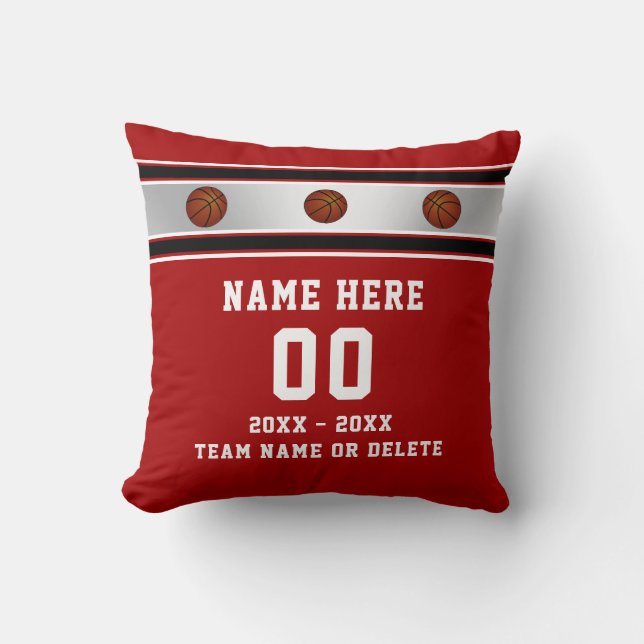 Rode Witte Gepersonaliseerde Basketbal Cadeaus voo Kussen (Voorkant)