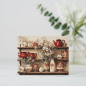 Rode witte gerechten Koffiepot Creamer Suikermadel Briefkaart (Staand voorkant)