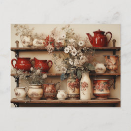 Rode witte gerechten Koffiepot Creamer Suikermadel Briefkaart