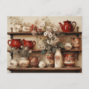 Rode witte gerechten Koffiepot Creamer Suikermadel Briefkaart