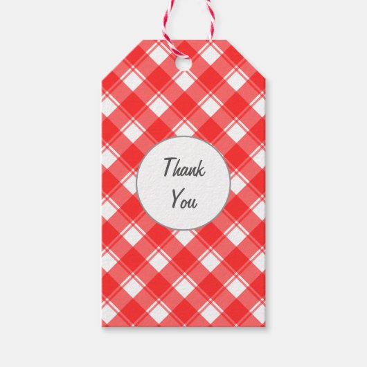 Rode Witte Geruite Aangepaste Bedankt Cadeaubijslu Cadeaulabel (Voorkant)