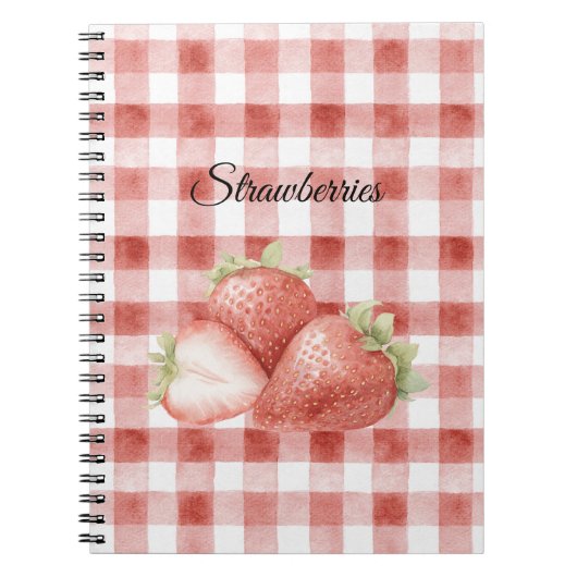 Rode Witte Geruite Aardbeien Notitieboek (Voorkant)