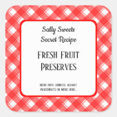 Rode Witte Geruite Retro Douane- of Receptstickers Vierkante Sticker (Voorkant)