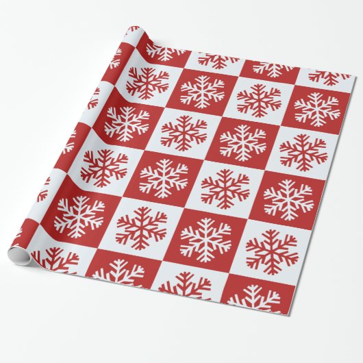 Rode witte geruite sneeuwvlokken inpakpapier (Uitgerold)