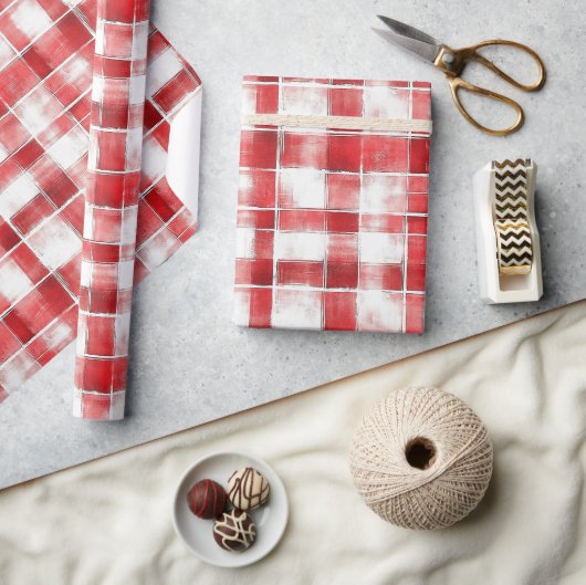 Rode Witte Geruite Strepen Verjaardag Cadeaupapier (Crafts)