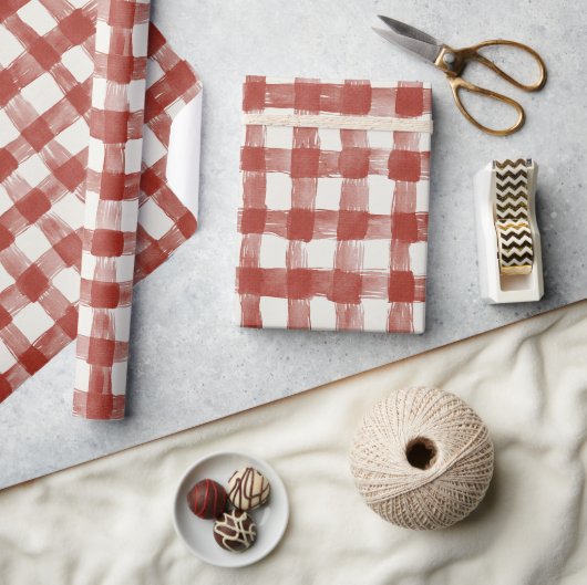 Rode Witte Geruite Strepen Verjaardag Cadeaupapier (Crafts)