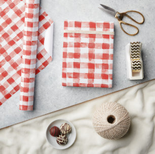 Rode Witte Geruite Strepen Verjaardag Cadeaupapier