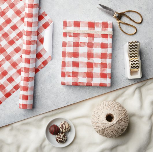 Rode Witte Geruite Strepen Verjaardag Cadeaupapier (Crafts)