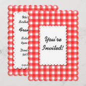 Rode Witte Geruite Uitnodiging Aanpasbaar (Voorkant / Achterkant)