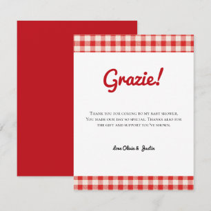 Rode Witte Gingham Italiaanse Baby Shower Dankjewe Notitiekaartje