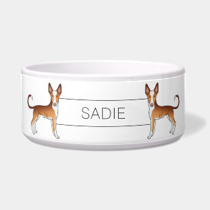 Rode & Witte Gladharige Ibizan Hound Hond & Naam Voerbakje