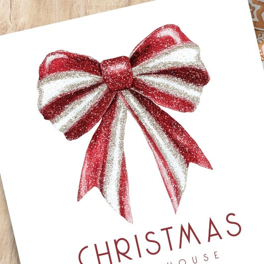 Rode Witte Glitter Bow Open Huis Kerstmis Kaart