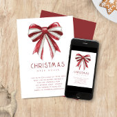 Rode Witte Glitter Bow Open Huis Kerstmis Kaart
