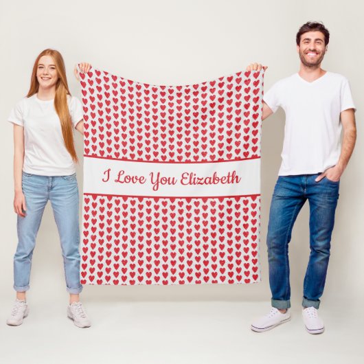 Rode Witte Glitter Hart Personaliseer Valentijnsda Fleece Deken (In situ)