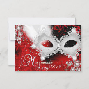 Rode Witte Glitter Masker Maskerade Feest RSVP Kaartje