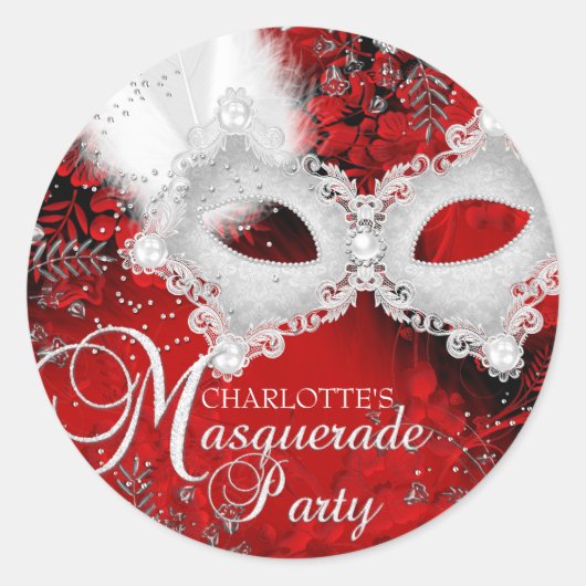Rode Witte Glitter Masker Maskerade Feest Sticker (Voorkant)
