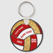 Rode, witte, gouden, gepersonaliseerde volleybalSl Sleutelhanger (Achterkant)