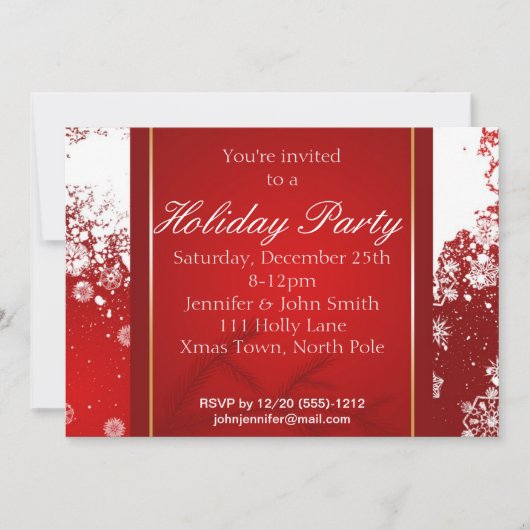 Rode, witte gouden sneeuwvlok winterfeest kaart (Voorkant)