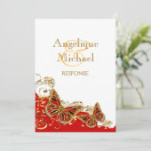 Rode witte gouden vlinder bruiloft kaart (Staand voorkant)