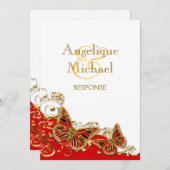 Rode witte gouden vlinder bruiloft kaart (Voorkant / Achterkant)