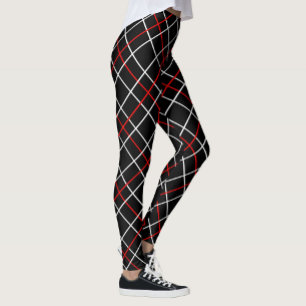 Rode Witte Grafische Lijnen Zwart Geruit Ontwerp Leggings
