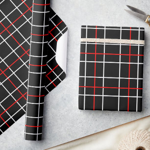 Rode Witte Grafische Lijnen Zwart Plaid Ontwerp Cadeaupapier