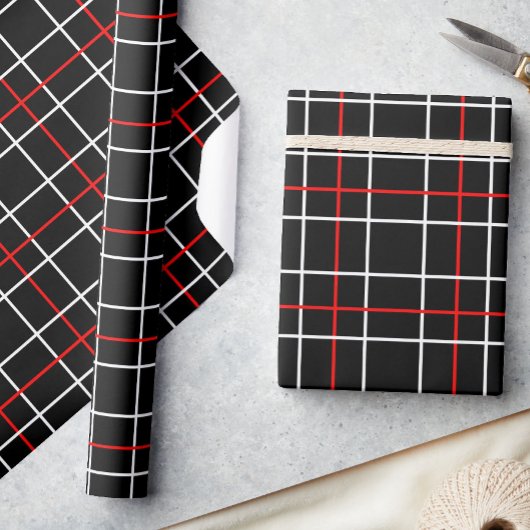 Rode Witte Grafische Lijnen Zwart Plaid Ontwerp  Cadeaupapier