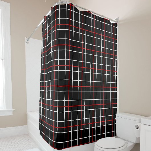 Rode Witte Grafische Lijnen Zwart Plaid Ontwerp Douchegordijn