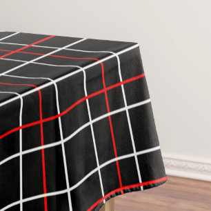 Rode Witte Grafische Lijnen Zwarte Plaid Ontwerp Tafelkleed