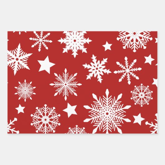 RODE WITTE GROEN SNOWFLAKES STARS STRIPES INPAKPAPIER VEL (Voorkant)