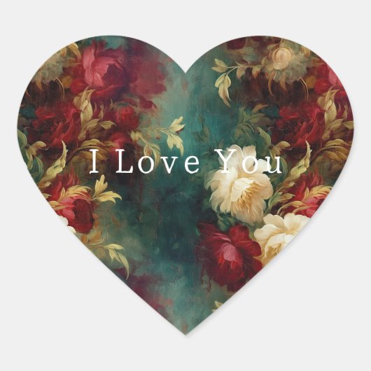 Rode Witte Groene Bloemen Hart Sticker (Voorkant)